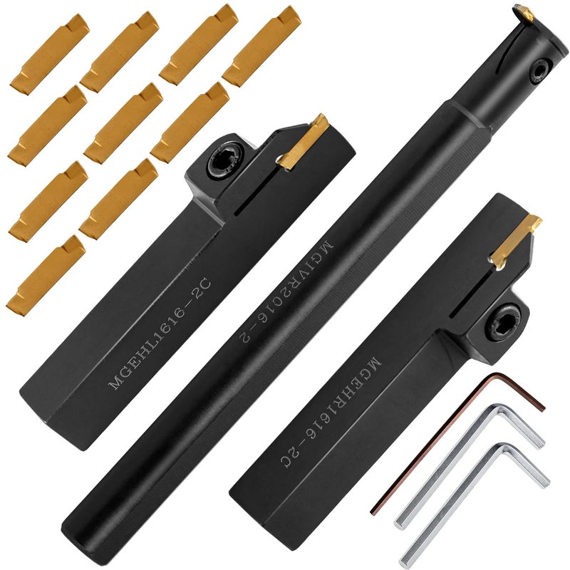 IWONGO Lathe Grooving Tool Set - 3PCS 5/8" Grooving Holder Turning Holder with 10pcs Indexable Carbide Inserts MGMN200 for Metal Lathe Cutting Tools - Image 1
